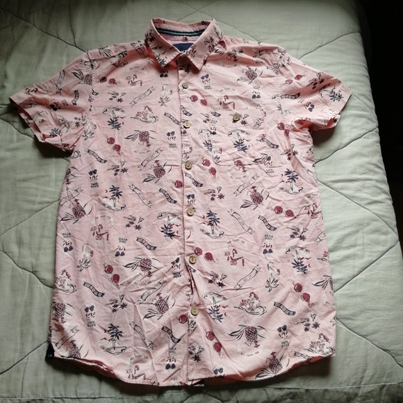 KOLBY Button Up Short Sleeve Dress Shirt Fun BeachSummer Print 100% Cotton Small - Picture 3 of 12
